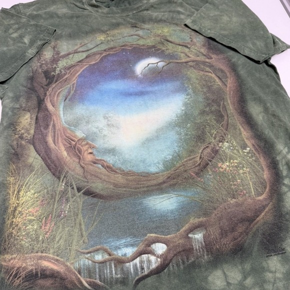 The Mountain Other - The Mountain John Shuman Forest Spirit Moon Graphic T-Shirt Green Tie Dye 2004